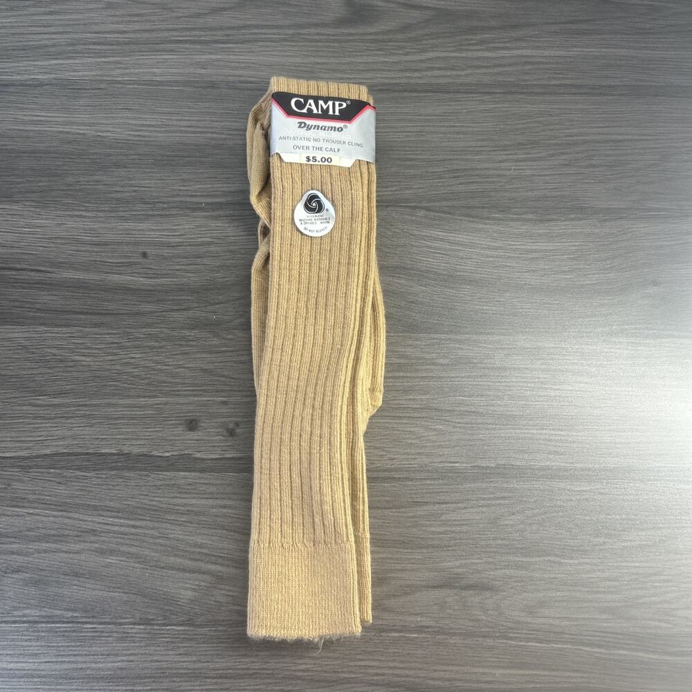 Camp Dynamo Wool Blend Socks Camel Over the Calf Vintage 1980s USA Size 10-13